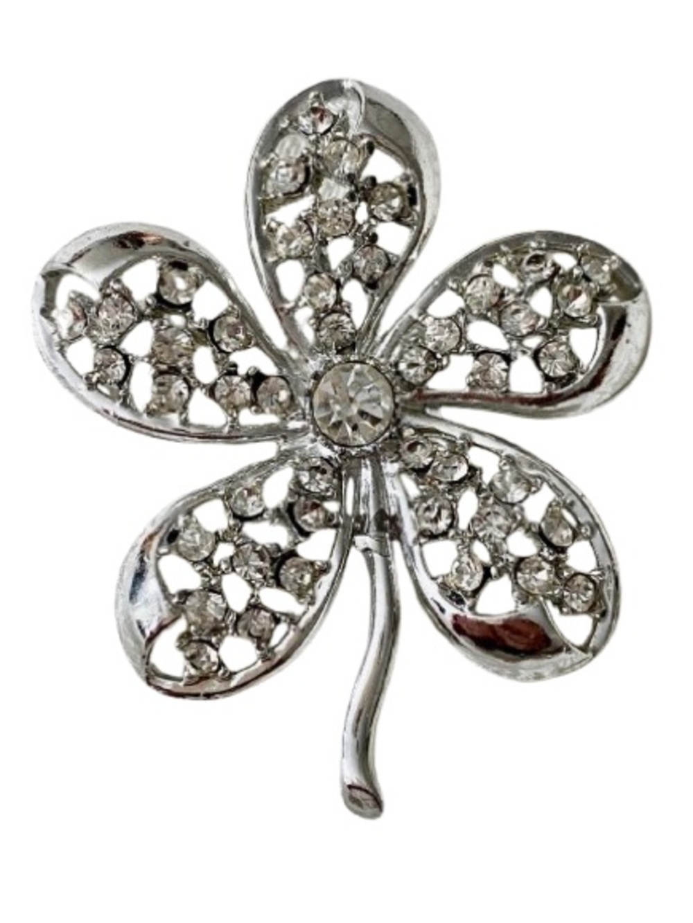 Vintage Silver Crystal Flower Brooch - Sparkling Floral Pin MCM